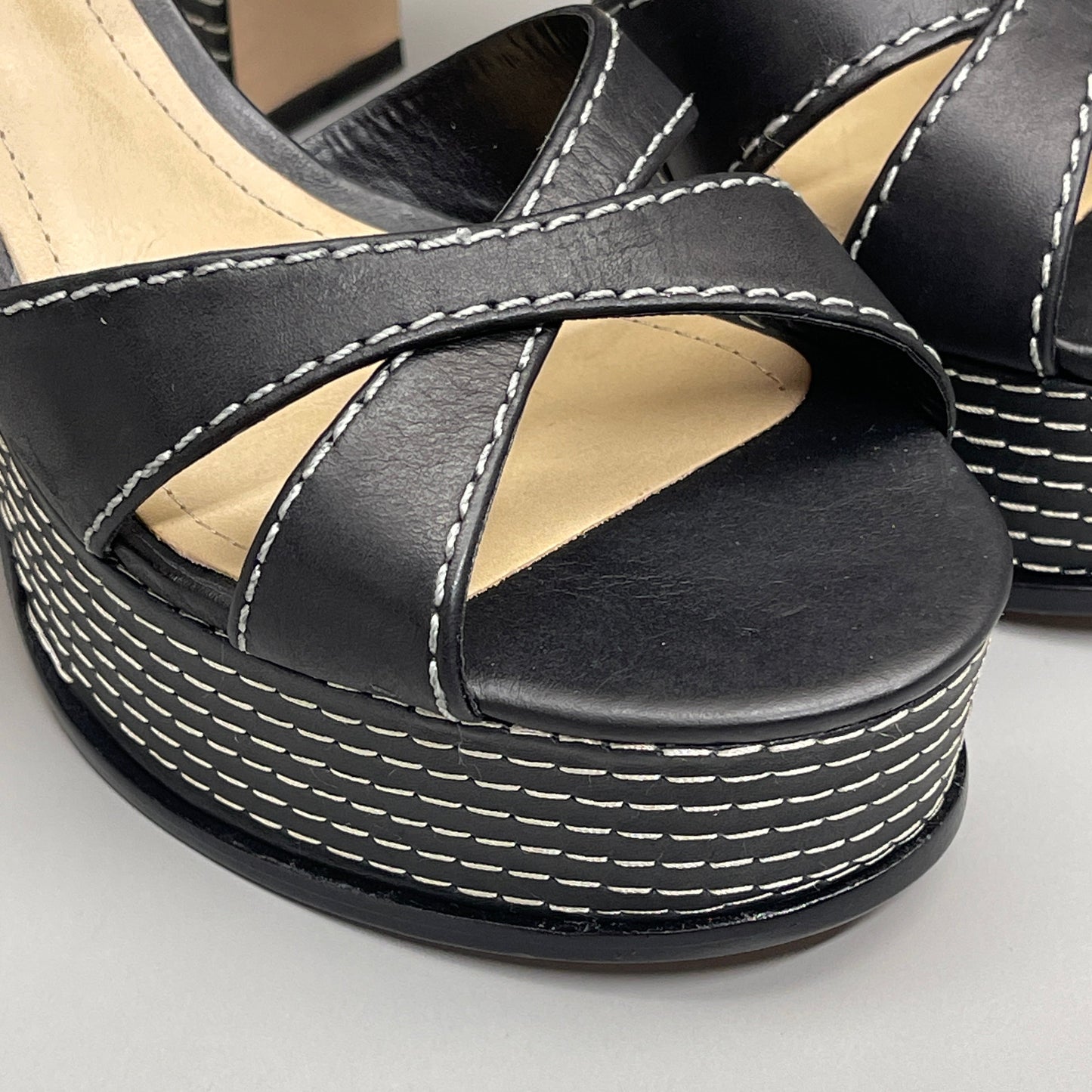SCHUTZ Keefa Casual Women's Leather Sandal Black Platform 4" Heel Shoes Sz 9B (New)