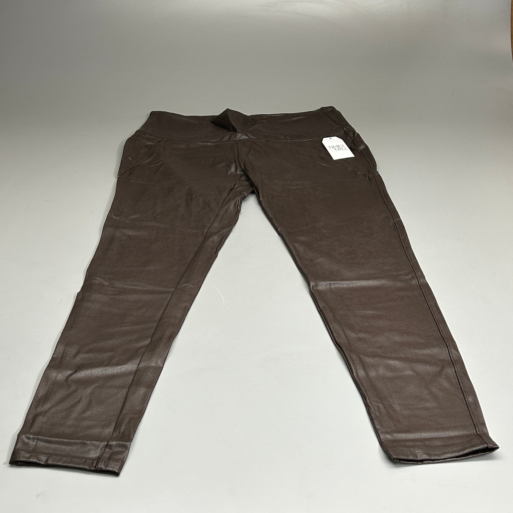 TIME AND TRU Women's Faux Leather Leggings Sz M 8-10 Brown (New)