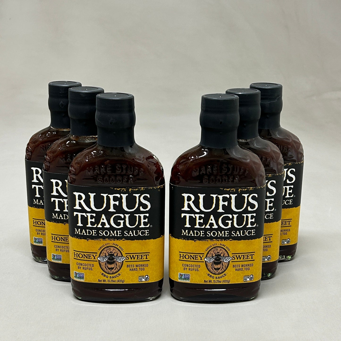 ZA@ RUFUS TEAGUE 6-PACK! Honey Sweet BBQ Sauce 15.25 oz Gluten Free Non GMO Exp 06/25 (New) A