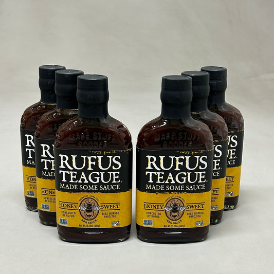 ZA@ RUFUS TEAGUE 6-PACK! Honey Sweet BBQ Sauce 15.25 oz Gluten Free Non GMO Exp 06/25 (New) A