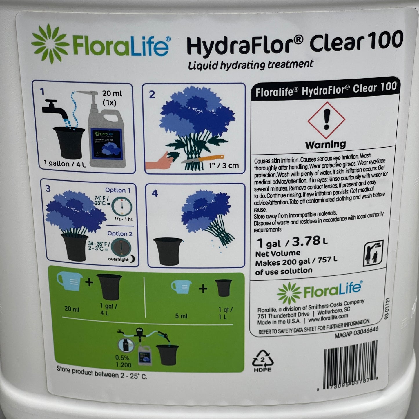 SMITHERS OASIS FloraLife Hydraflor Clear 100 Hydrating Treatment 1 Gallon (New)