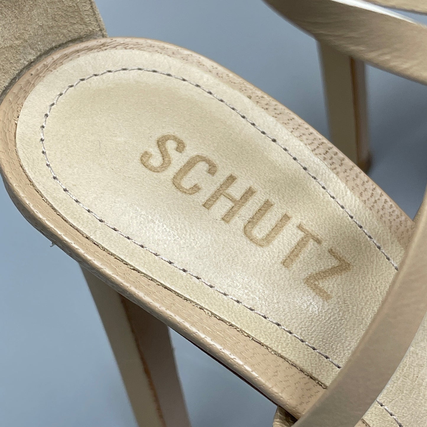 SCHUTZ Bryce Ankle Tie Women's Leather High Heel Sandal Light Nude Sz 9.5B (New)