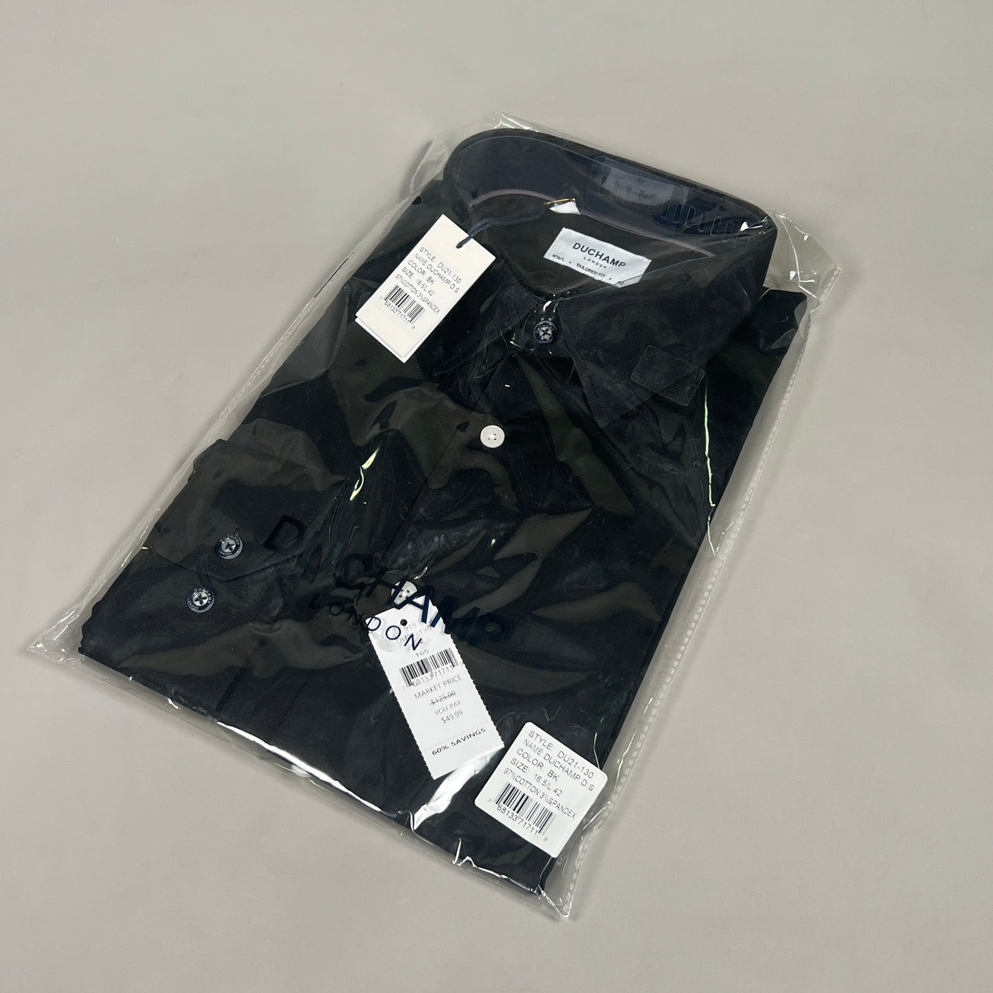 DUCHAMP LONDON Black Solid Tailored-fit Dress Shirt Men's Sz L / 42 / 16.5 (New)