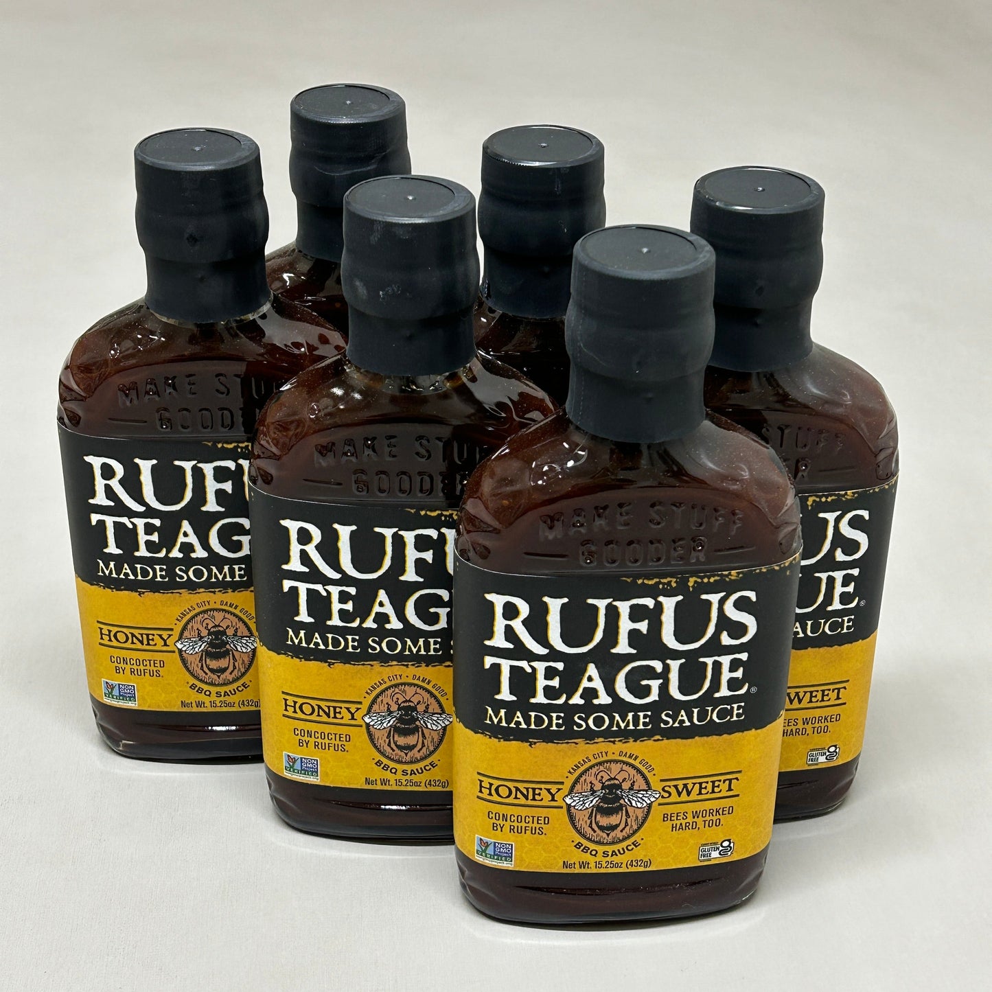 ZA@ RUFUS TEAGUE 6-PACK! Honey Sweet BBQ Sauce 15.25 oz Gluten Free Non GMO Exp 06/25 (New) D