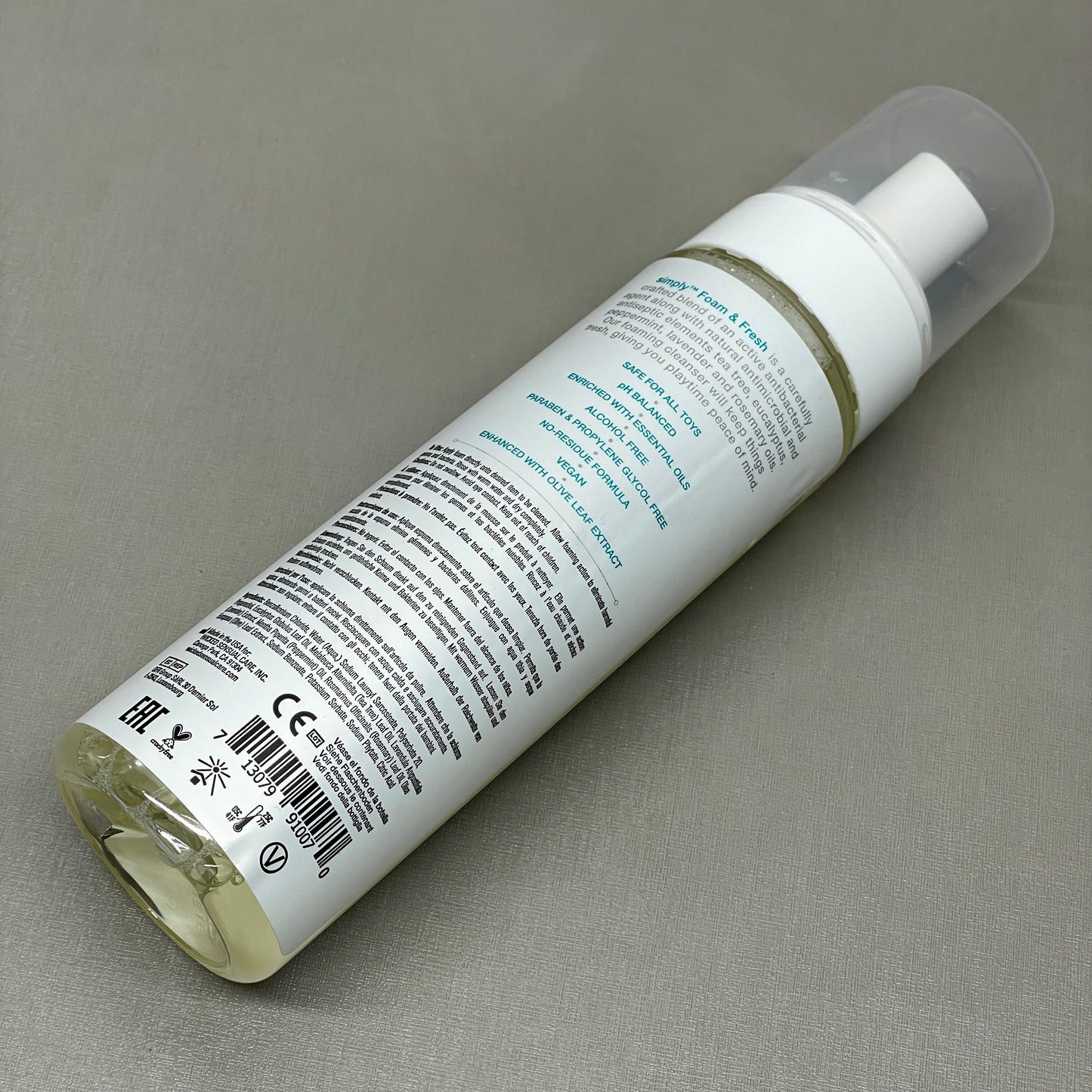 ZA@ WICKED SENSUAL CARE Simply Foam 'n Fresh Clean & Simple Anti-Bacterial Foaming Toy Cleaner Enhanced w/ Olive Leaf Extract 7 oz (New) A