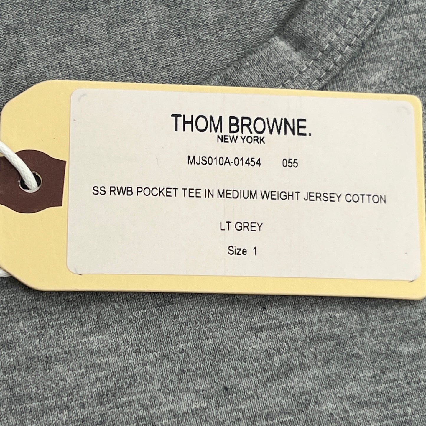 THOM BROWNE SS Tee RWB Pocket Tee in Medium Weight Jersey Light Grey Size 1 (New)