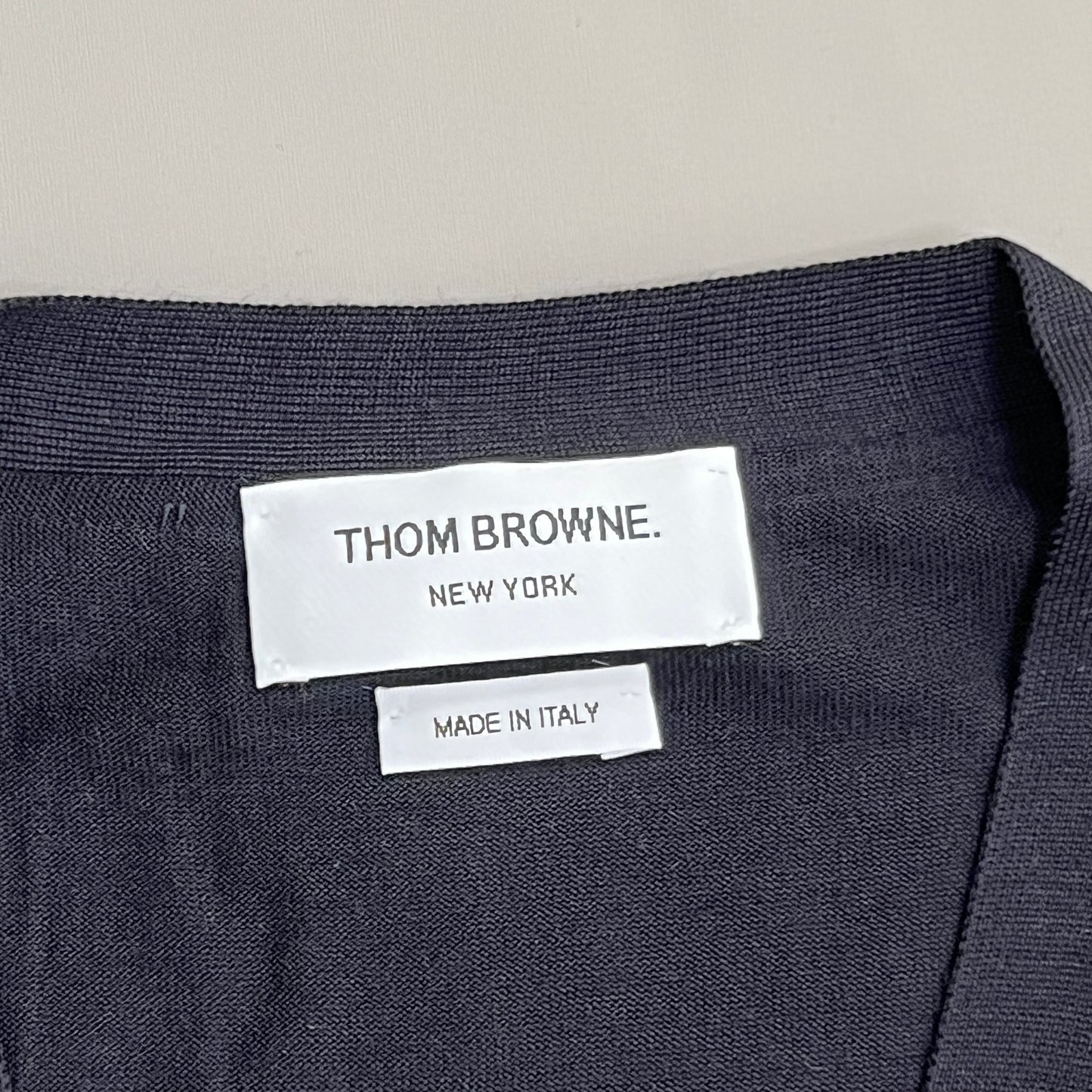 THOM BROWNE Cardigan w/ 4Bar in Sustainable Fine Merino Wool Navy Size 5 (New)
