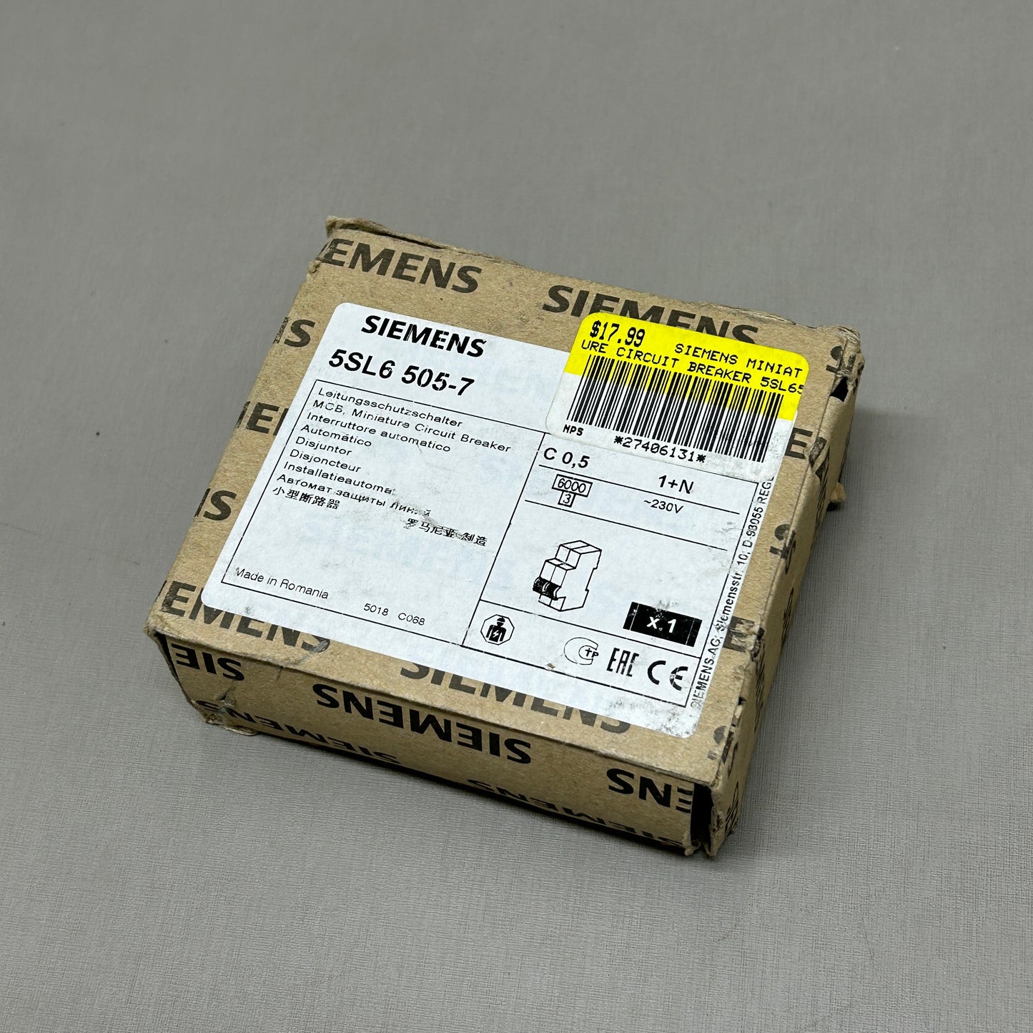 SIEMENS Miniature Circuit Breaker 230 V 6KA Off-White 5SL6505-7 (New)