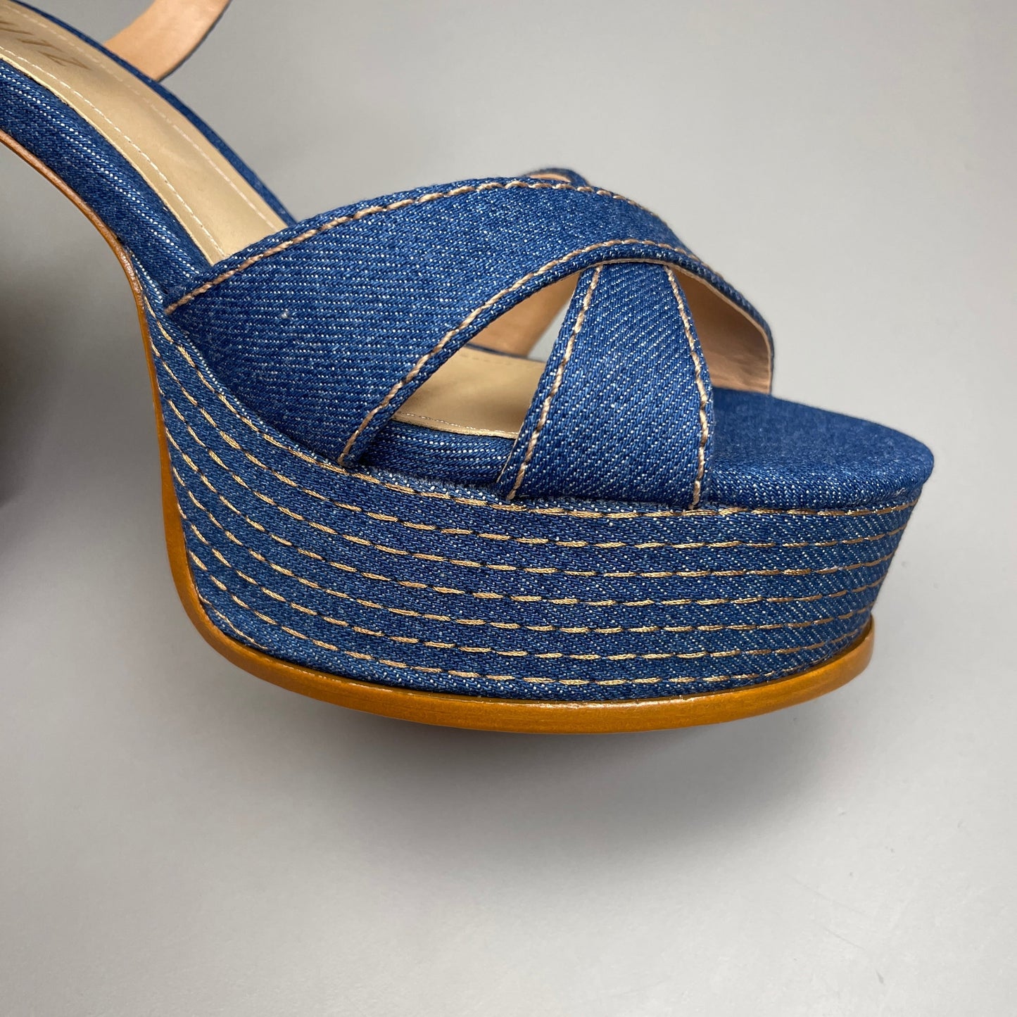 SCHUTZ Keefa Casual Denim Women's 4" Heeled Sandal Platform Blue Sz 7B(New)