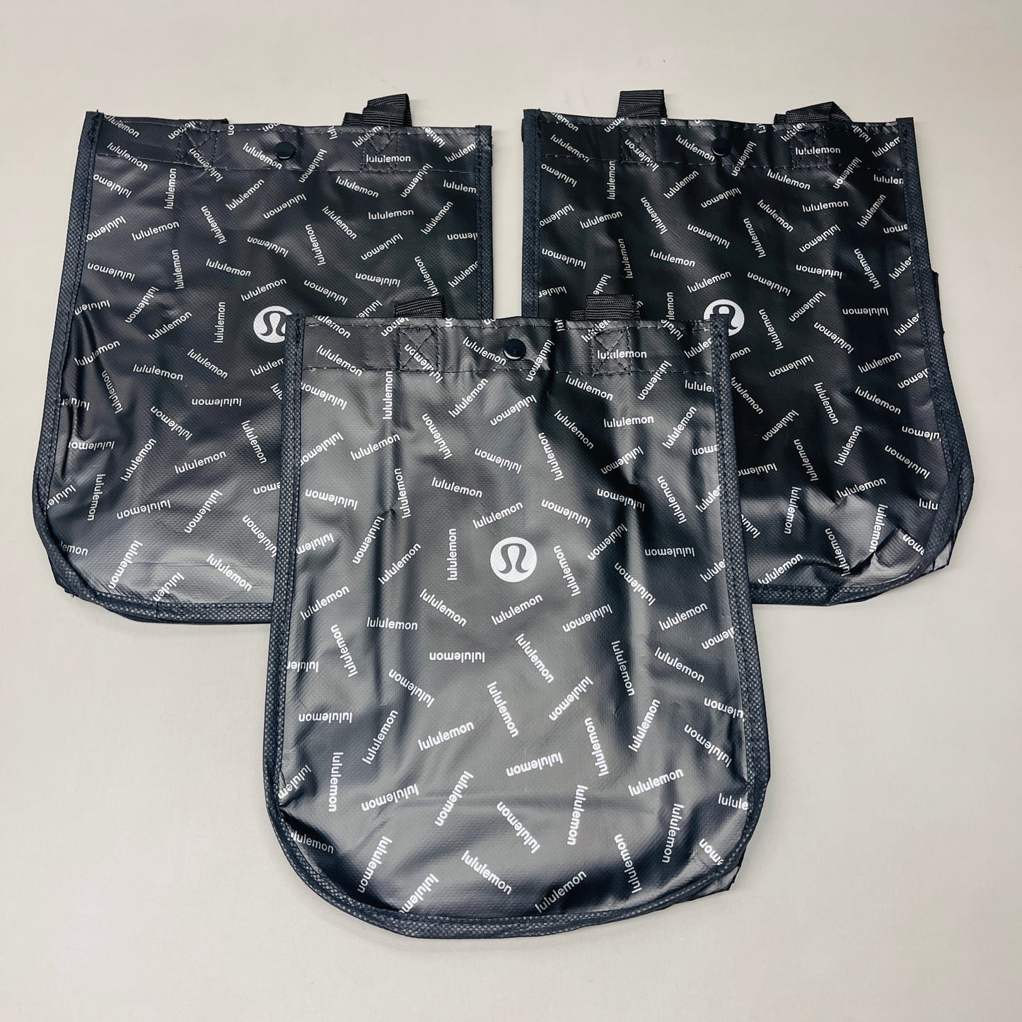 LULULEMON 3-PACK! Reusable Tote Shopping Bags Sz 9"W x 12"H x 4"D Black (New)