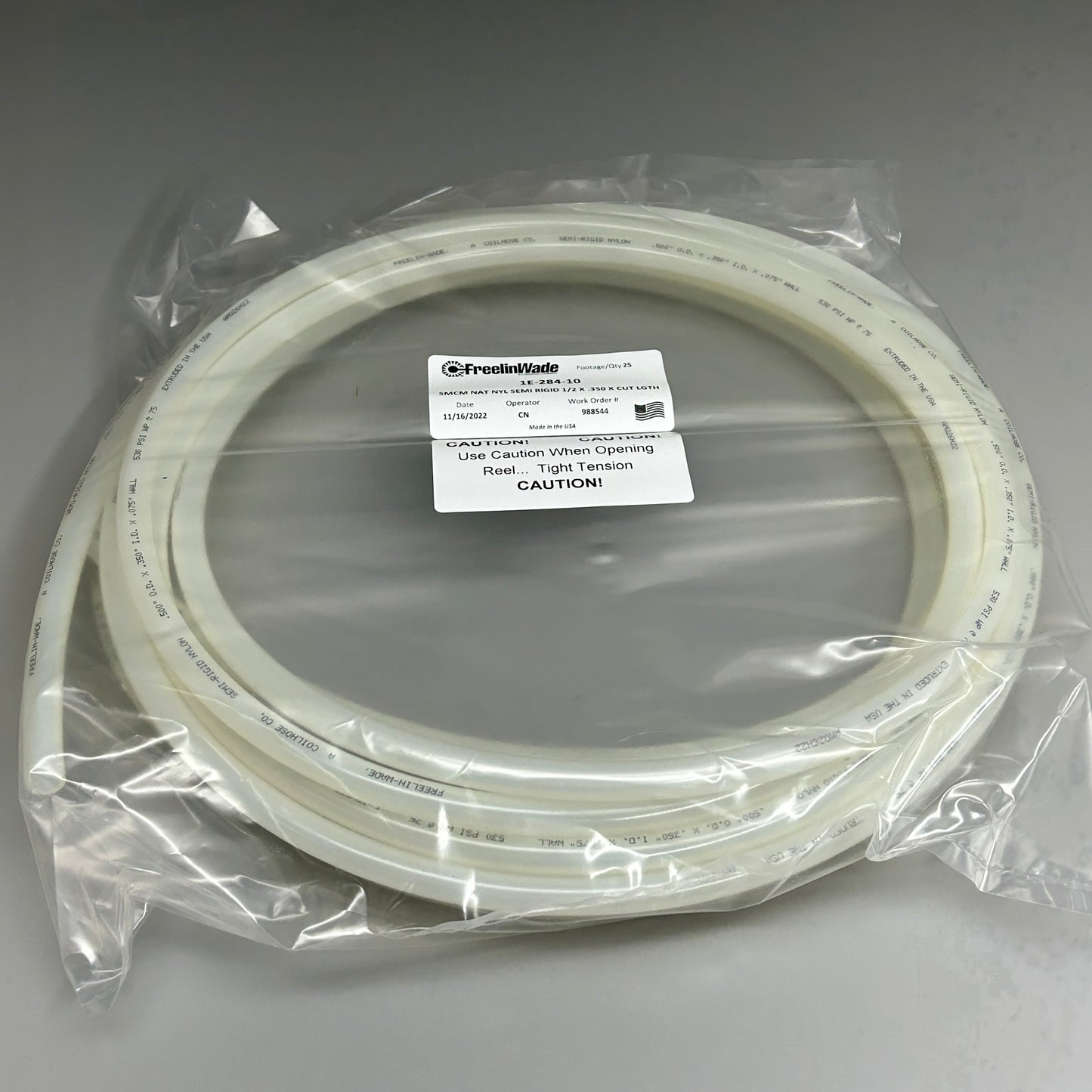 FREELIN-WADE Tubing Nylon Semi-Rigid 25 ft Natural 1E-284-10 (New)