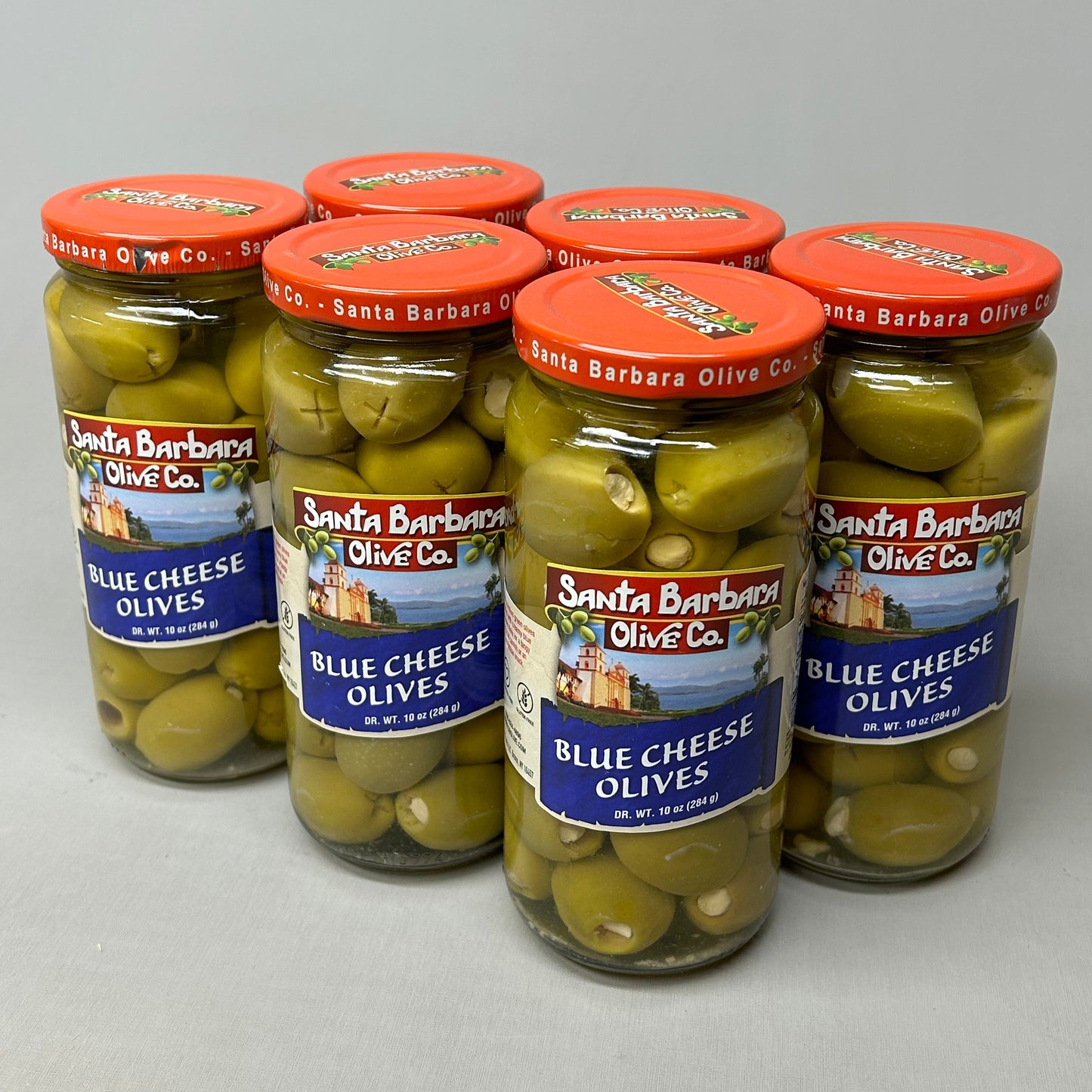 ZA@ SANTA BARBARA OLIVE CO. 6-PACK! Blue Cheese Stuffed Olives 10 oz Jars BB 11/24 (New) B