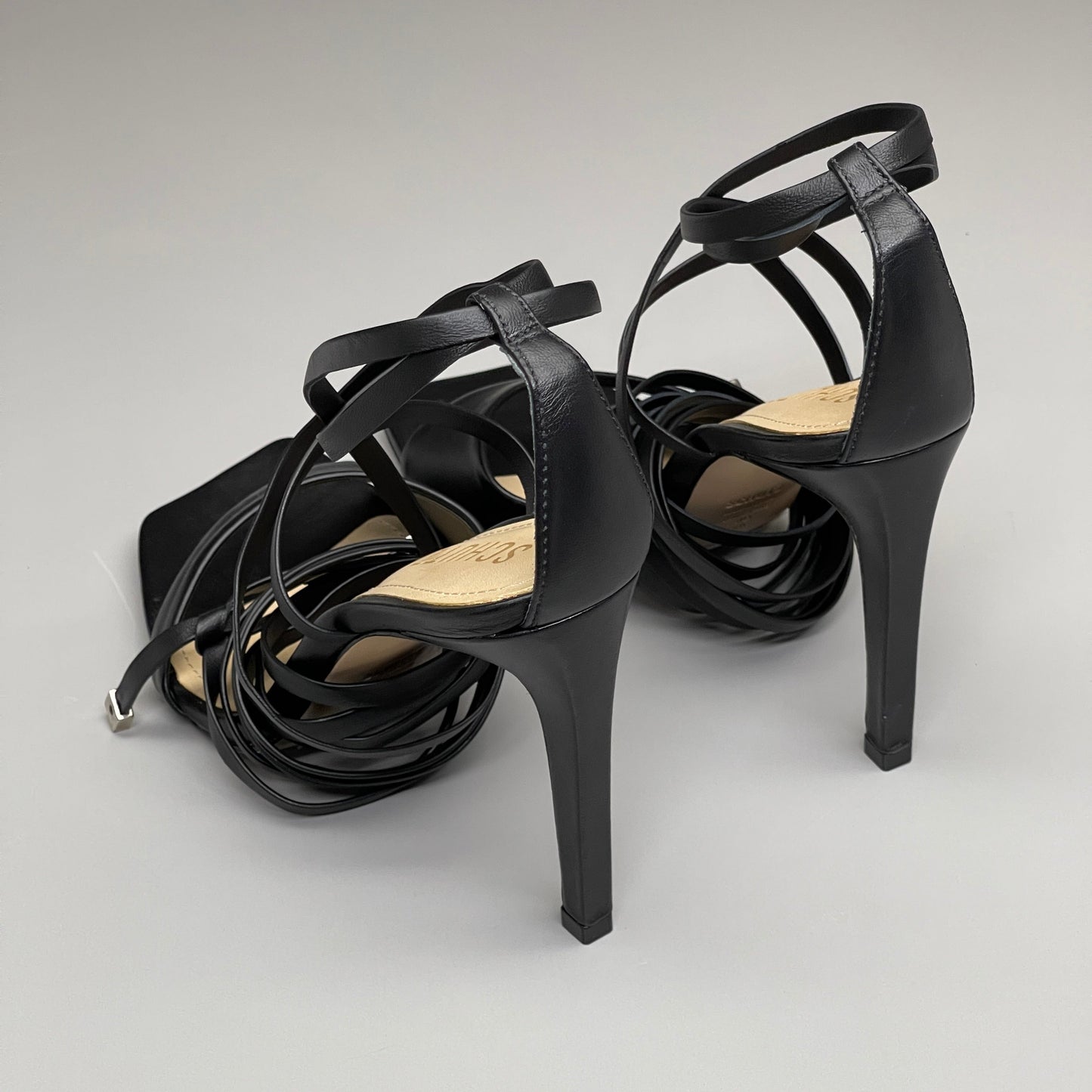 SCHUTZ Bryce Ankle Tie Women's Leather High Heel Strappy Sandal Black Sz 7.5B (New)