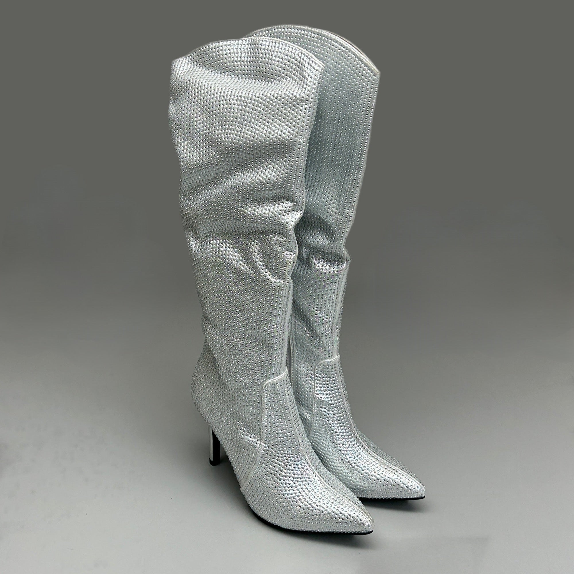 MIA Mackynzie Silver Stone Tall Heeled Boots Sz 10M Q100302