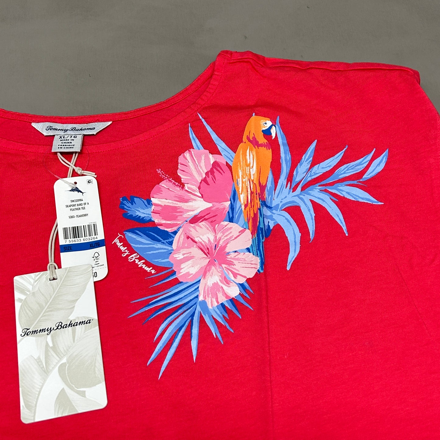 TOMMY BAHAMA Women's Seaport Bird of a Feather Tee Shirt TeaBerry Size XL(New)