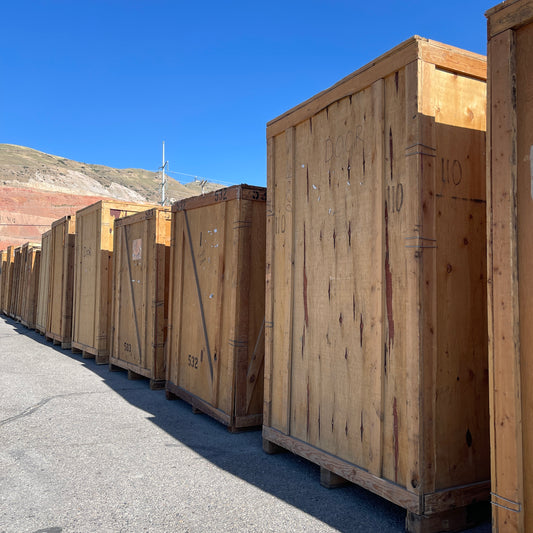 Z@ LARGE PLYWOOD STORAGE CONTAINER / CRATE ~5' W x 7' L x 7.5' T (Good Condition, AS-IS)