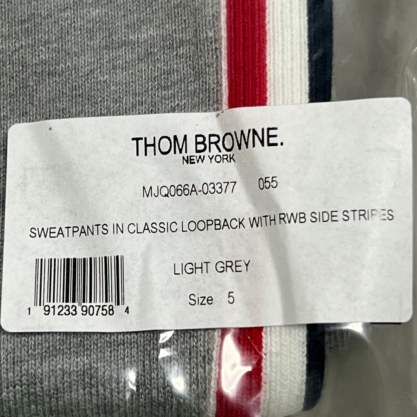 THOM BROWNE Sweat Pants in Classic LoopBack w/RWB Side Stripes Light Grey Size 5 (New)