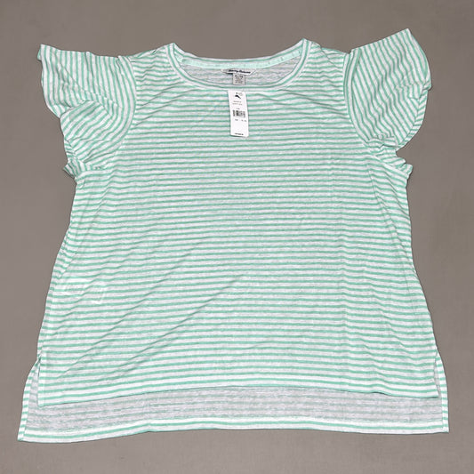 TOMMY BAHAMA Women's Bungalow Stripe Lana Top Short Sleeve Green/White Size XL (New)