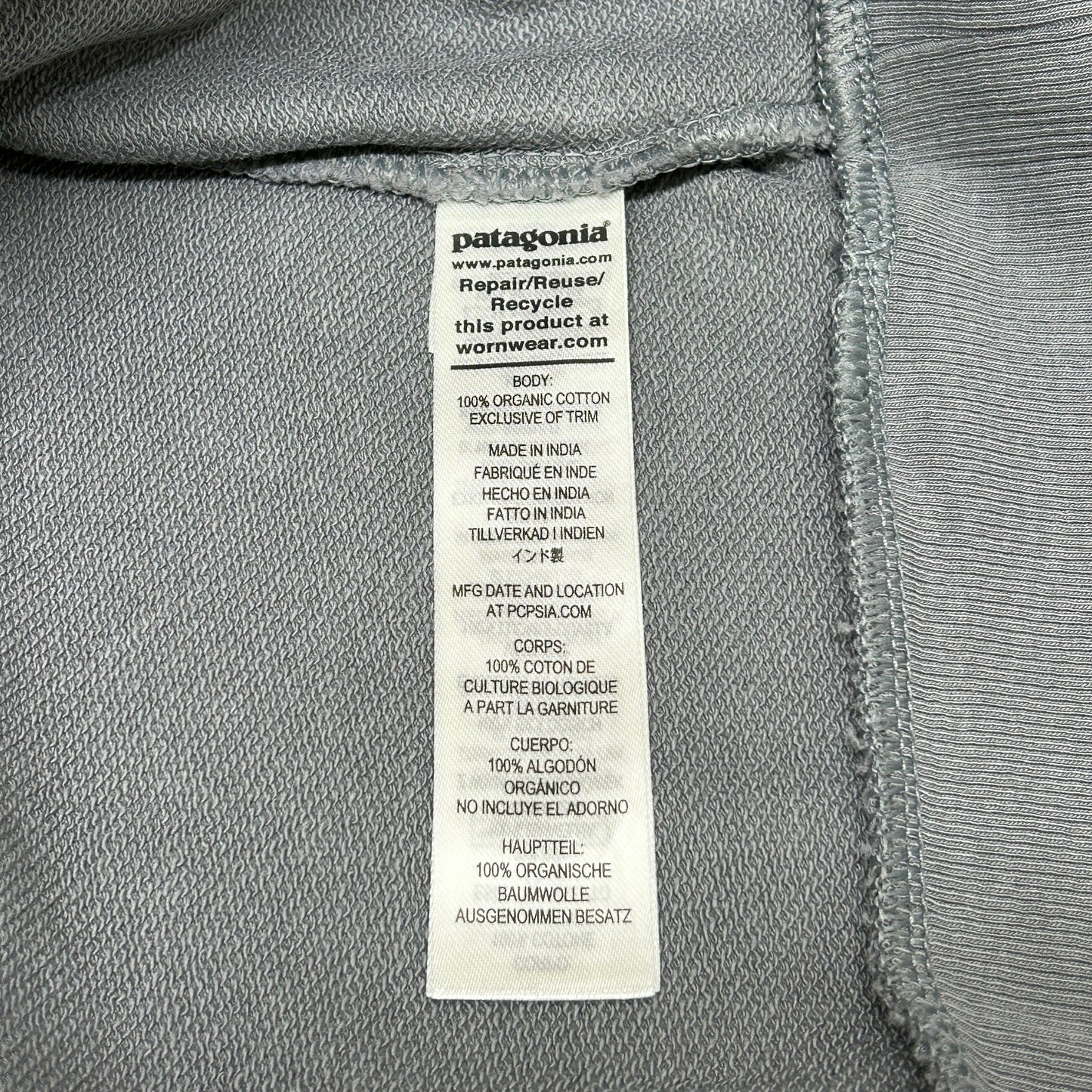 PATAGONIA Regenerative Organic Cotton Hoody Sweatshirt Sz XL Noble Grey (New)