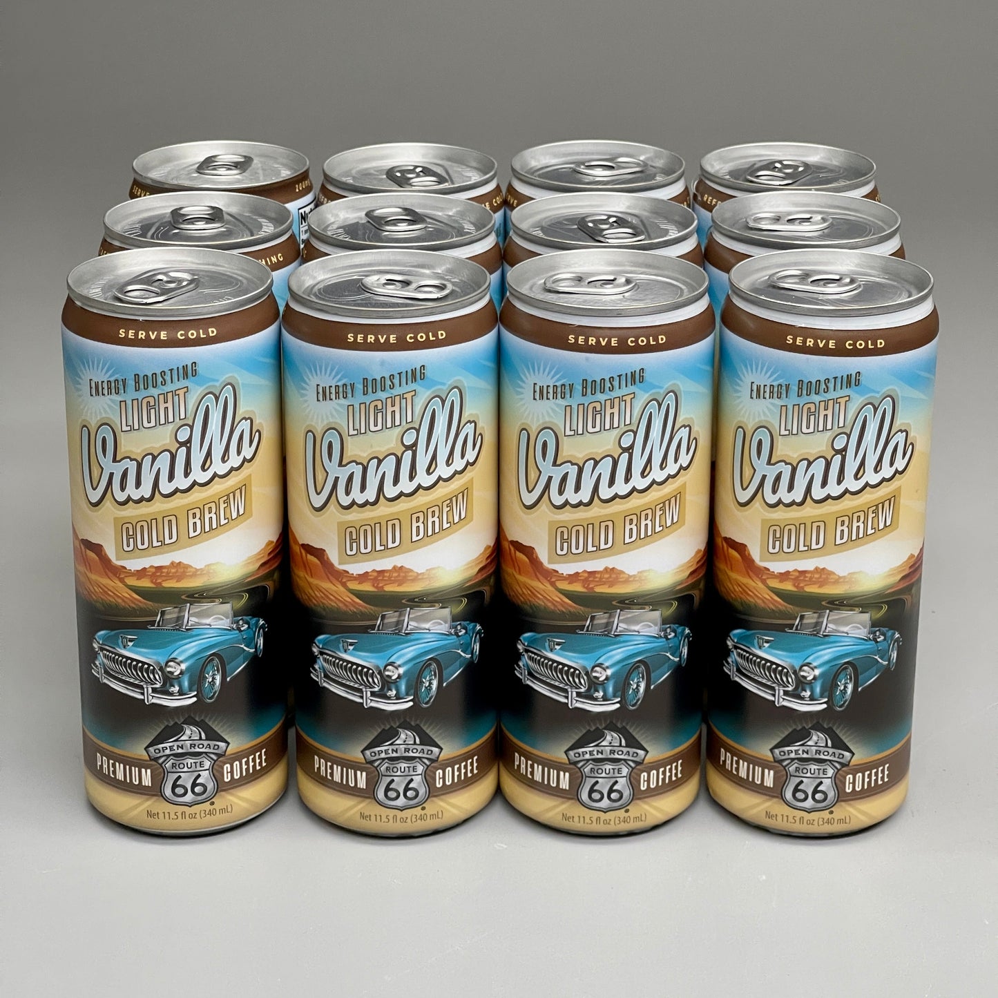 ZA@ 12 CANS! OPEN ROAD ROUTE 66 Energy Boosting Light Vanilla Cold Brew Drink 11.5 fl oz (06/24) Premium Coffee D