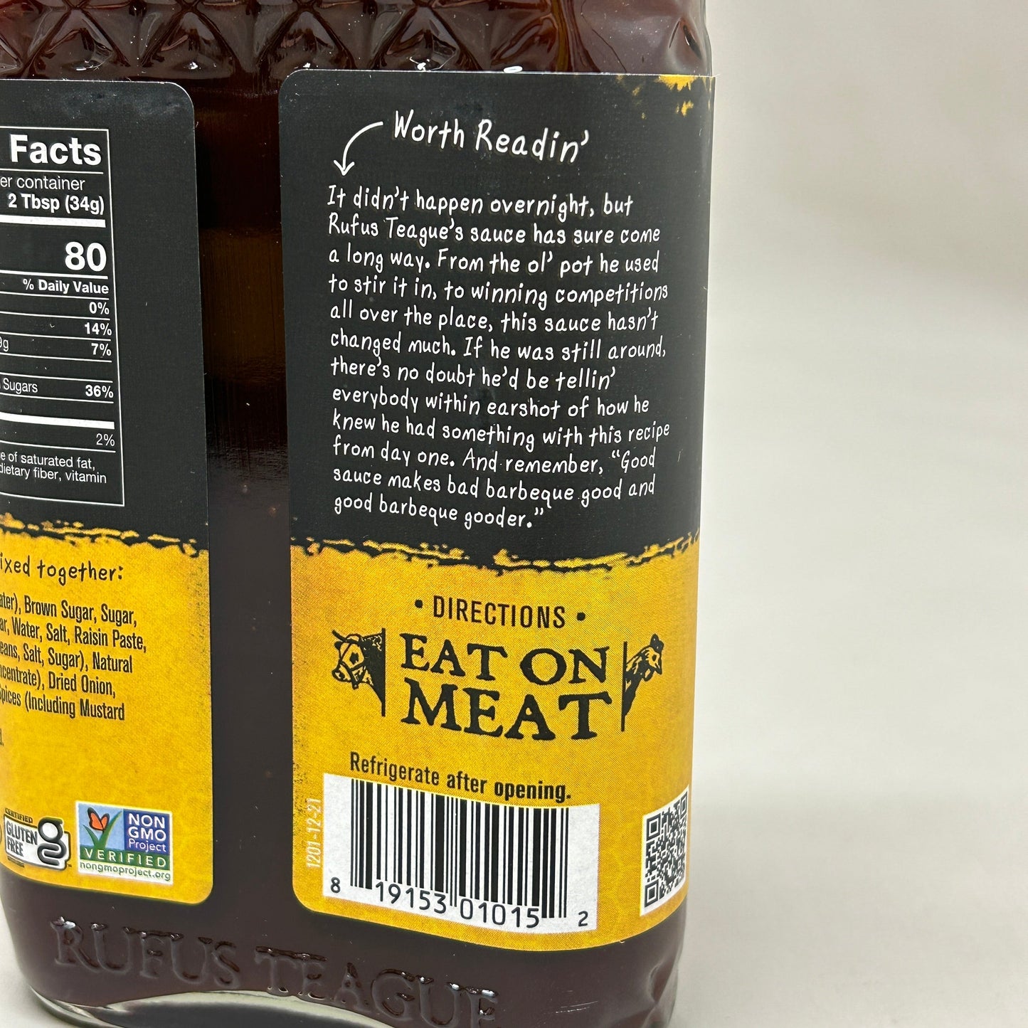 ZA@ RUFUS TEAGUE 6-PACK! Honey Sweet BBQ Sauce 15.25 oz Gluten Free Non GMO Exp 06/25 (New) A