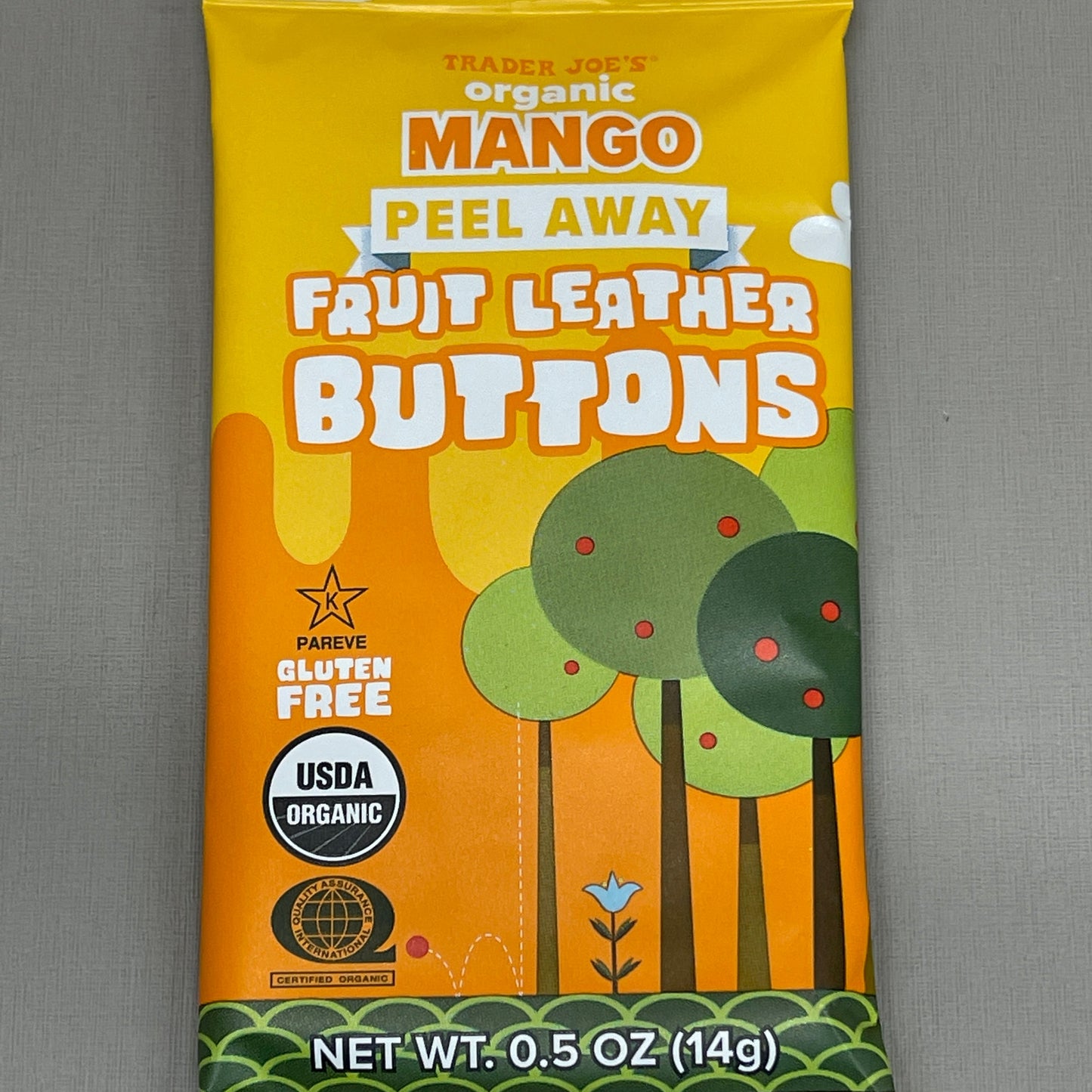 za@ TRADER JOE'S 4 x 24PK (96) Organic Mango Peel Away Fruit Leather Buttons .5 oz 07/23