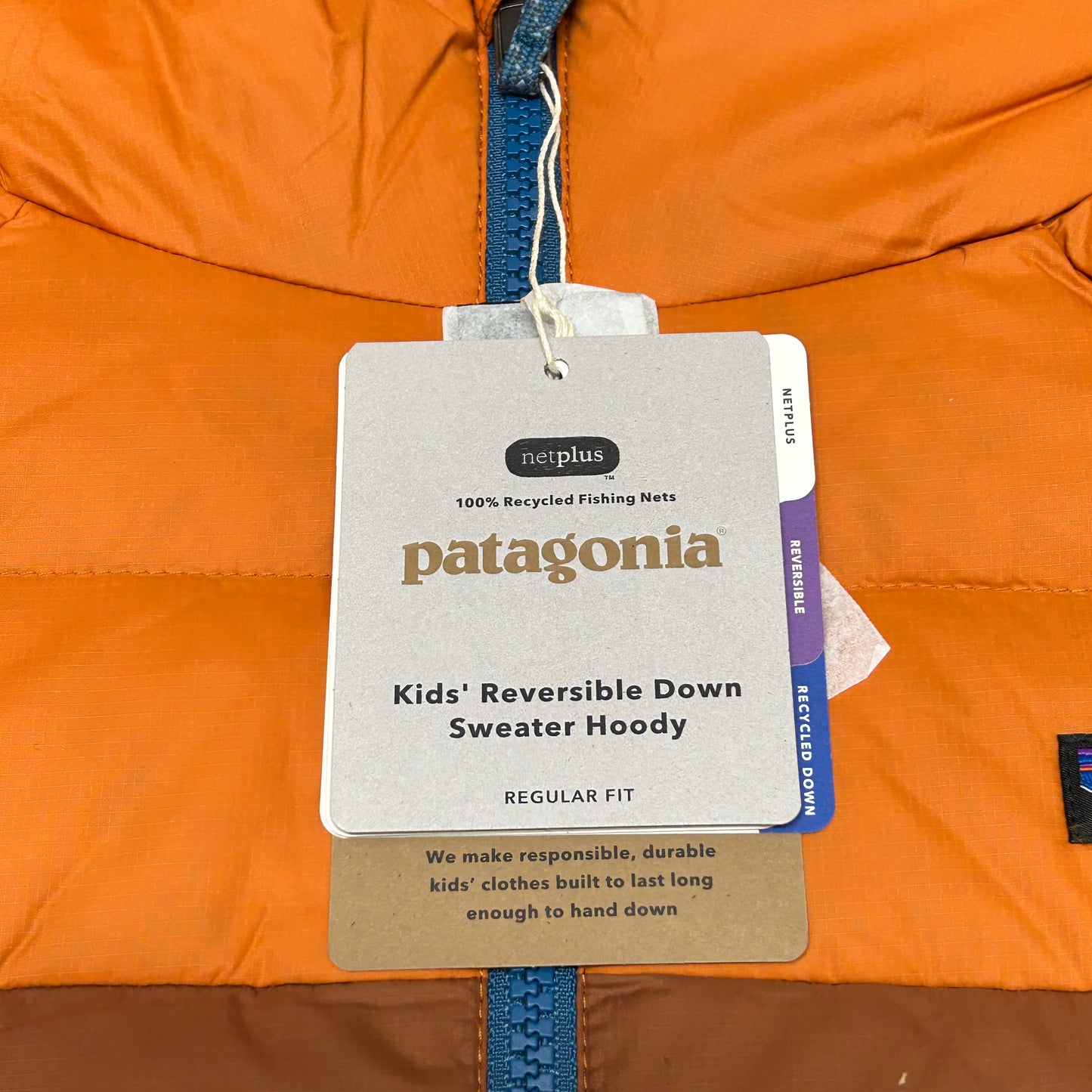 PATAGONIA Reversible Down Sweater Hoodie Kid's Sz XXL Sisu Brown PATZA5S (New)