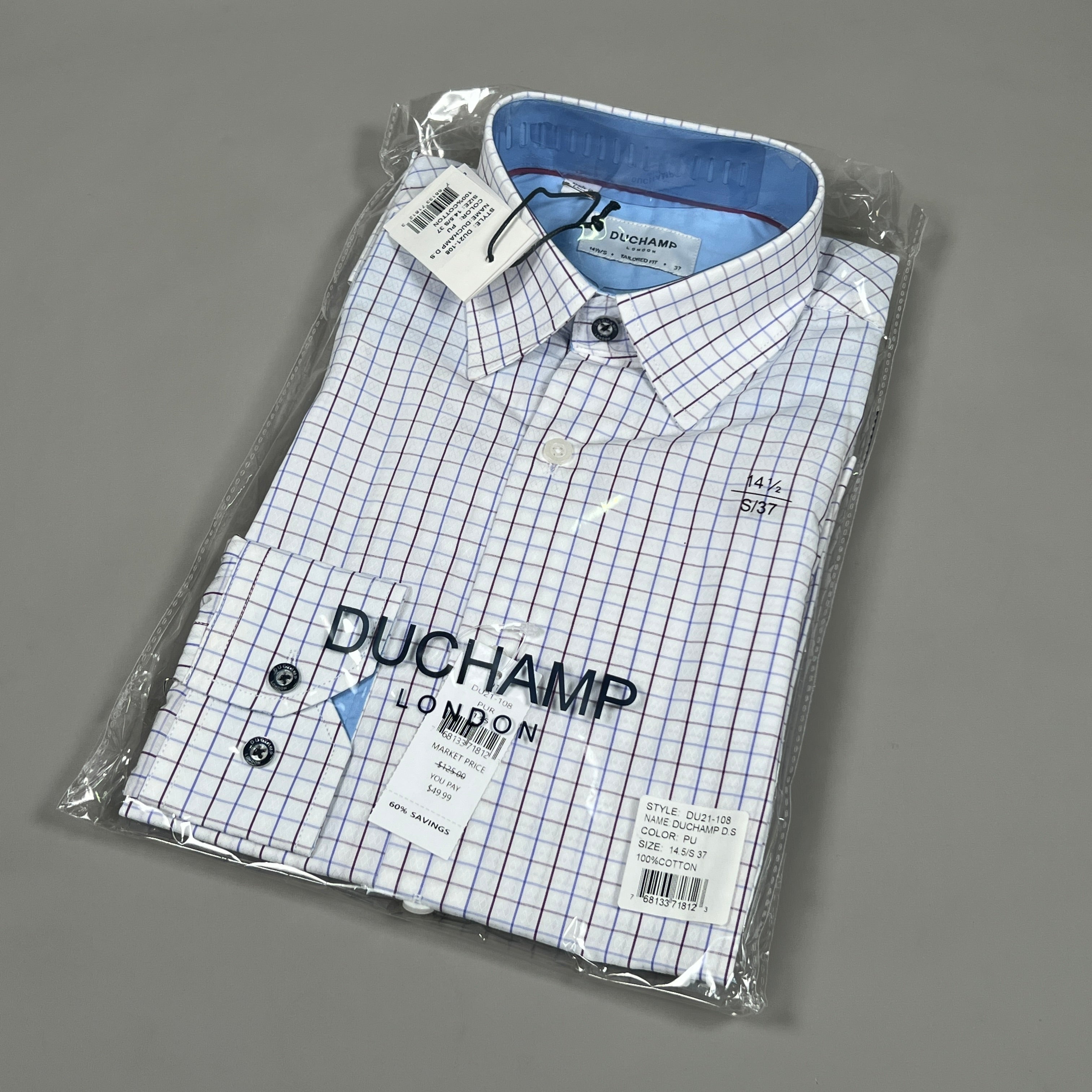 DUCHAMP LONDON Purple Linked Windowpane Dress Shirt Men's Sz S