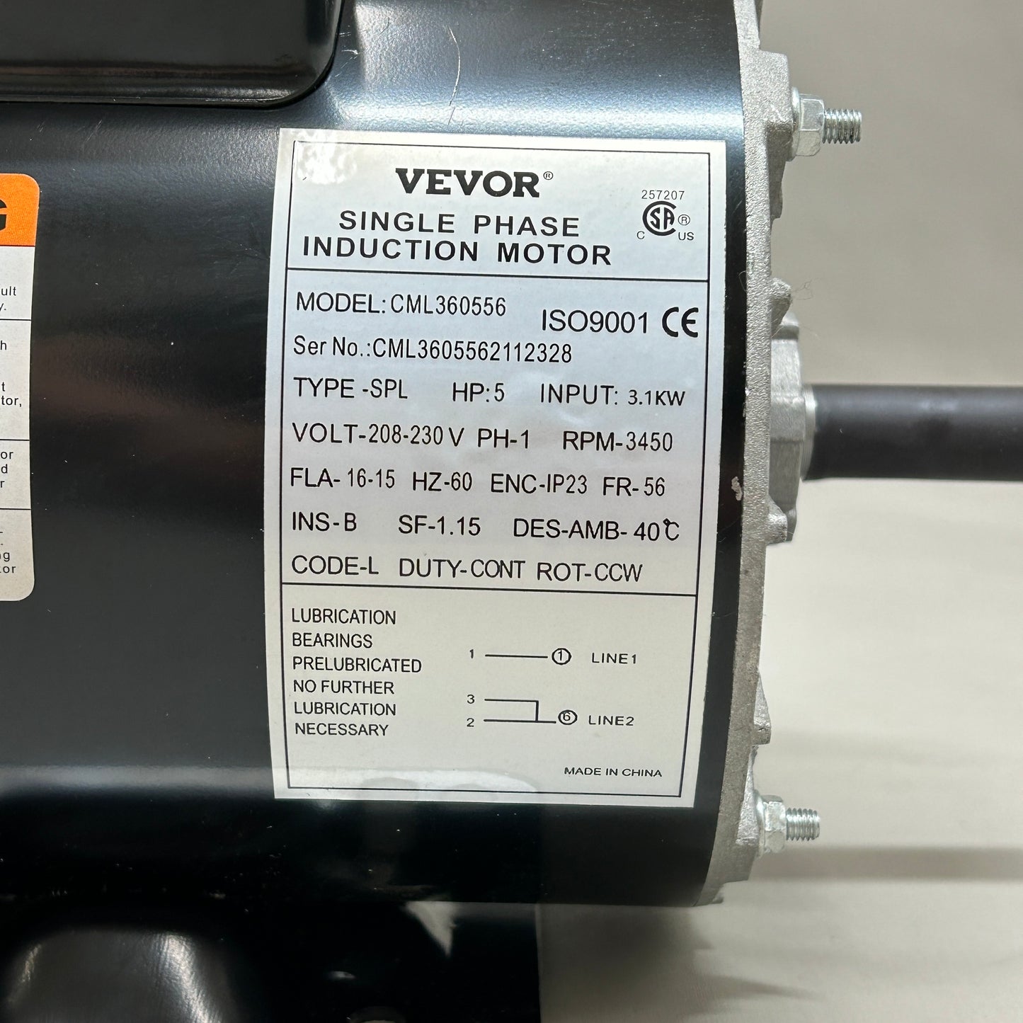 VEVOR Air Compressor Electric Motor 208-230 Volt 3.1 KW Single Phase 1.88" Shaft Length NEMA (New)