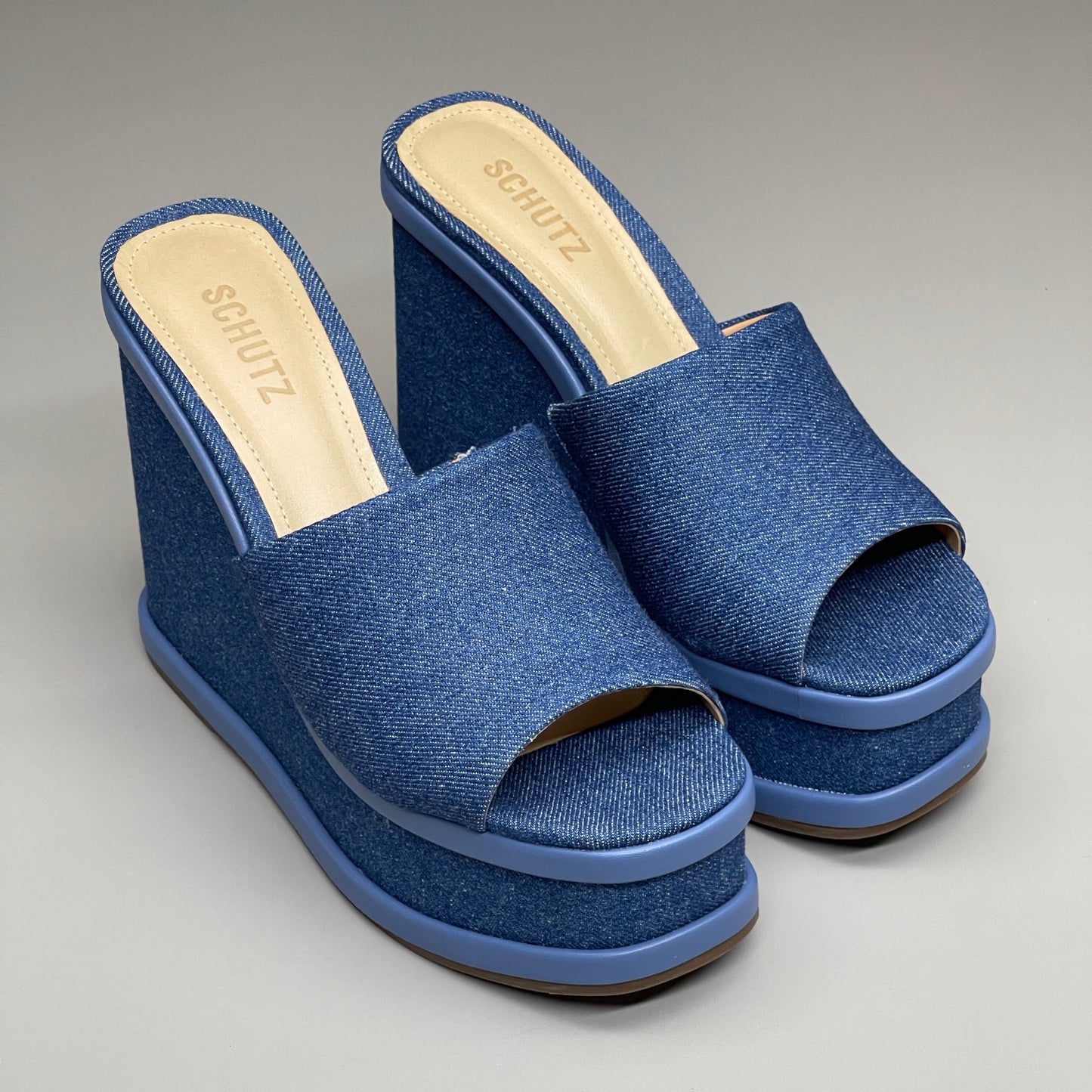 SCHUTZ Dalle Denim Women's Wedge Sandal Blue Platform Shoe Sz 5.5B (New)