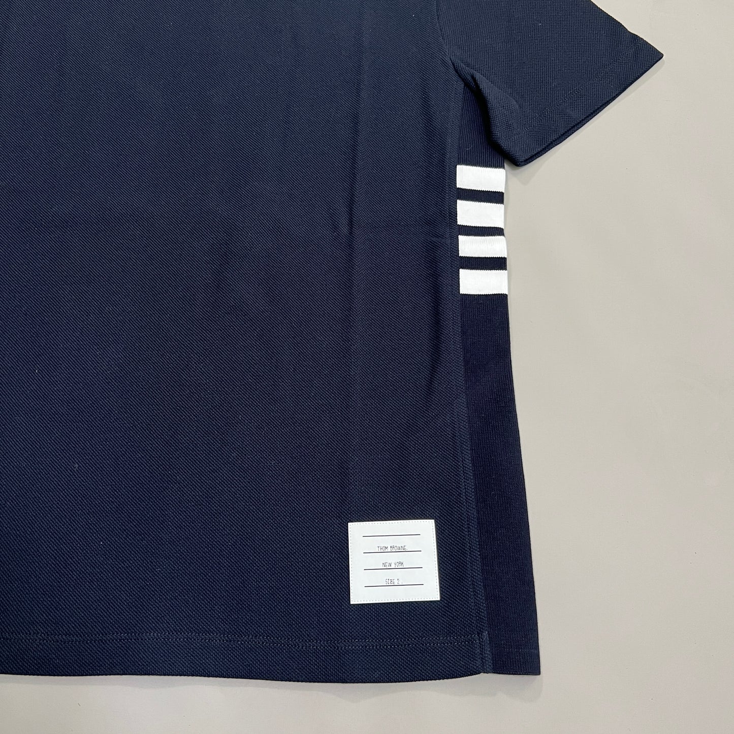 THOM BROWNE Short Sleeve Tee w/engineered 4Bar Stripe in Classic Pique Navy Size 2 (New)