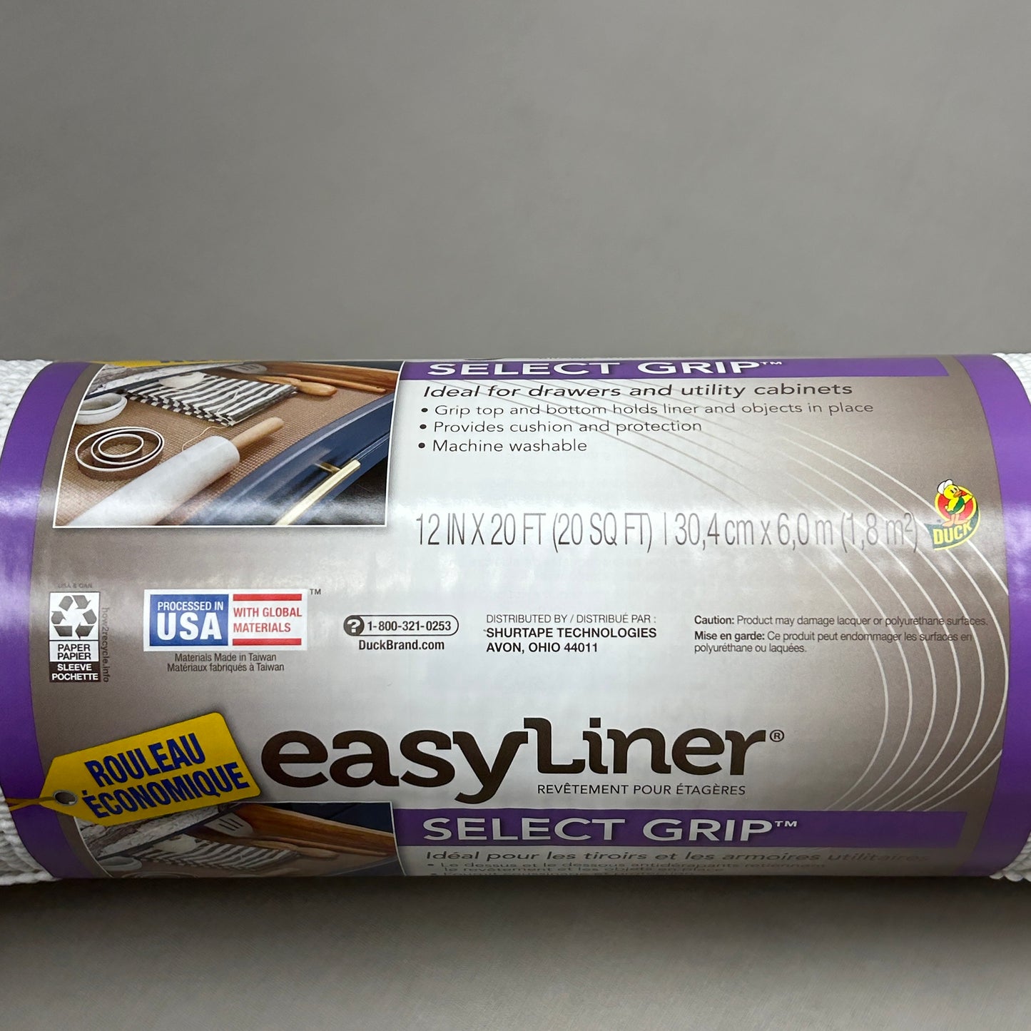DUCK BRAND 4-PACK! Easy Liner Shelf Liner Select Grip White 12 in X 20 ft (New)