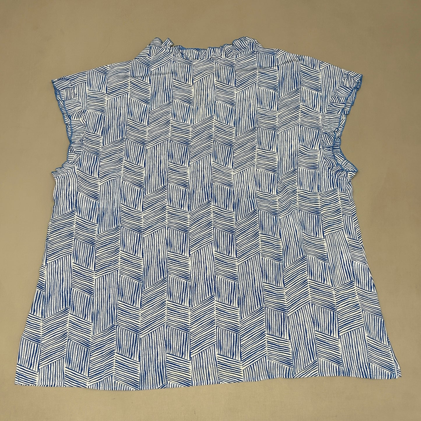 TOMMY BAHAMA Women's Harbor Island Ruffle Top Short Sleeve Silk Blue/White Size M (New)