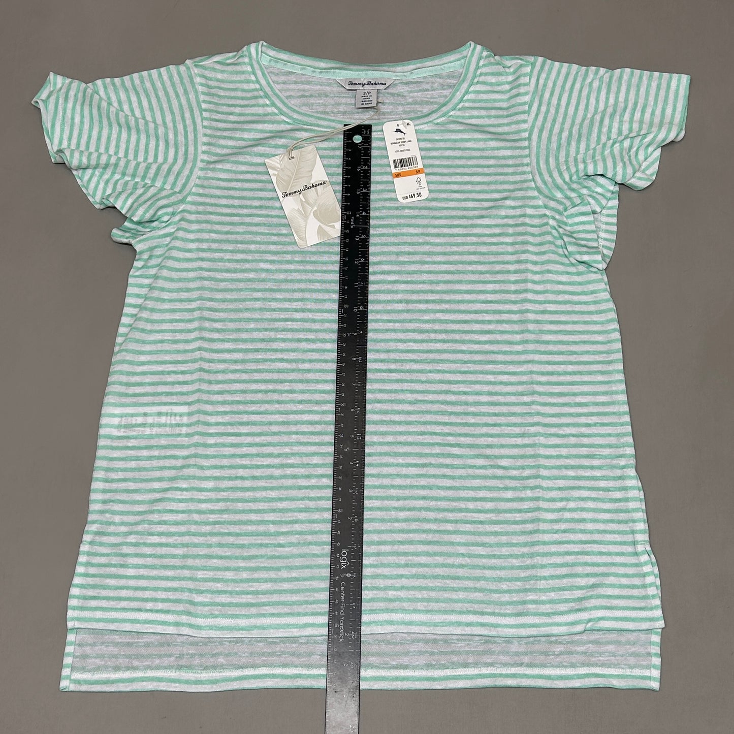 TOMMY BAHAMA Women's Bungalow Stripe Lana Top Short Sleeve Green/White Size S (New)