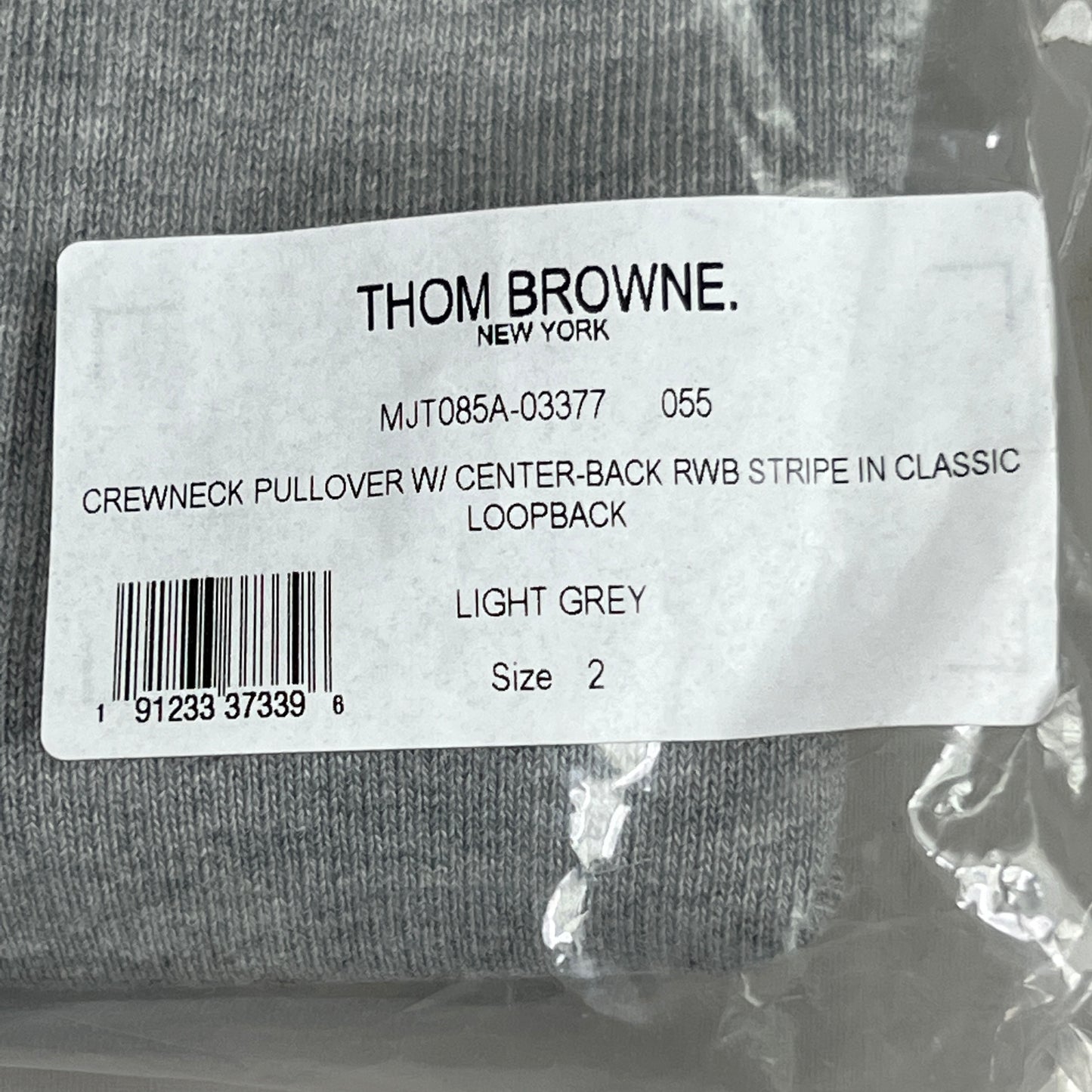 THOM BROWNE Crewneck Pullover w/Center-Back RWB Stripe in Classic Loopback Light Grey Size 2(New)