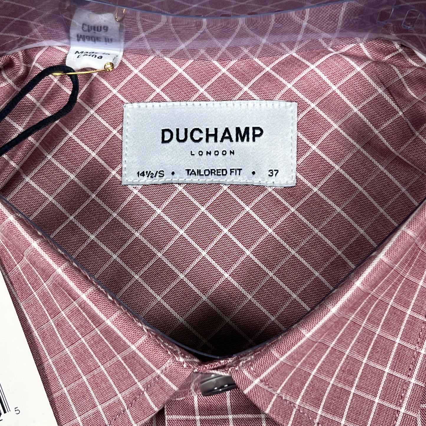 DUCHAMP LONDON Red Check Pattern Tailored-fit Dress Shirt Men's Sz S / 37 / 14.5 (New)