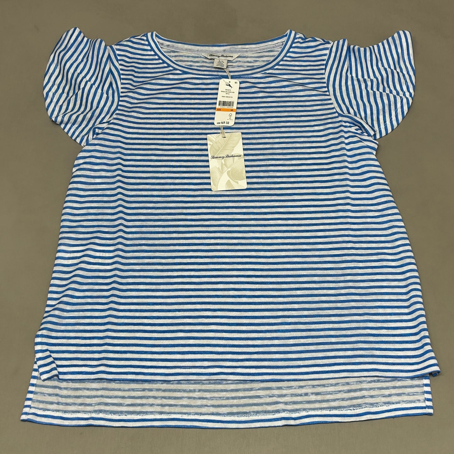 TOMMY BAHAMA Women's Bungalow Stripe Lana Top Short Sleeve Blue/White Size S(New)