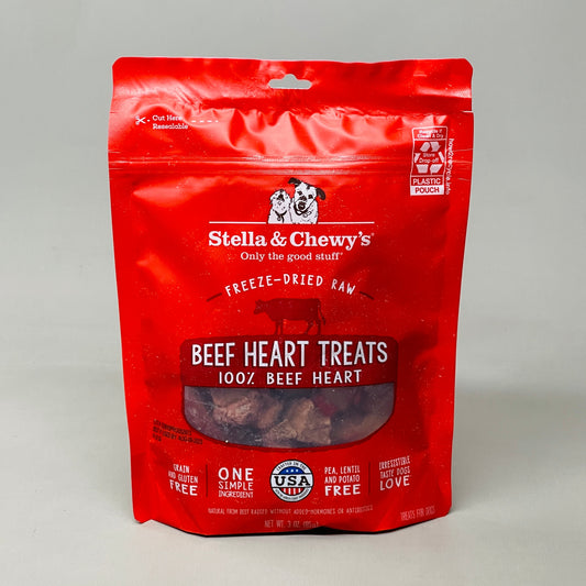 ZA@ STELLA & CHEWY’S 100% Beef Heart Treats Freeze-Dried Raw Grain Free 3 oz 08/23 (New) A