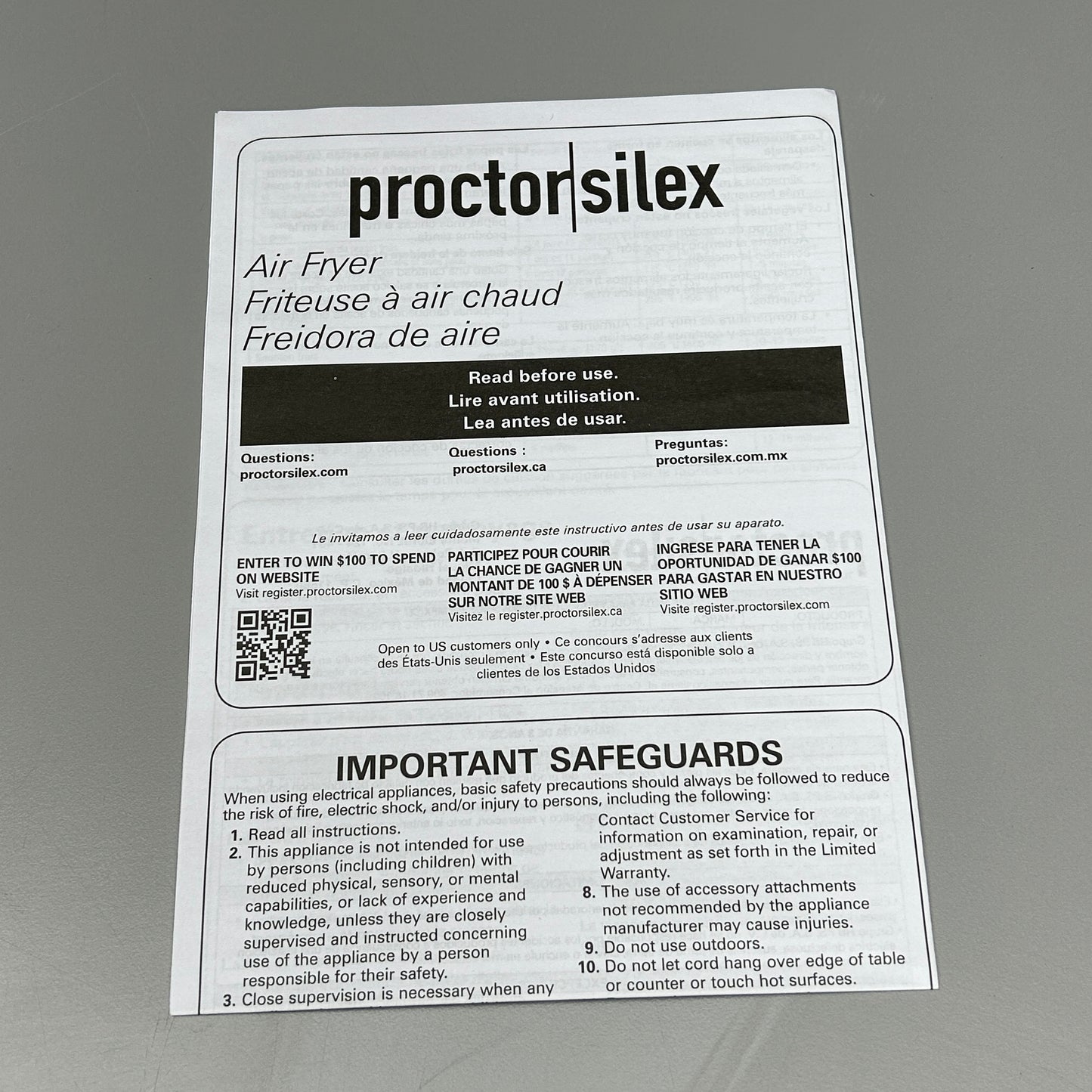 PROCTOR SILEX 2.2 Quart Air Fryer Black (New)