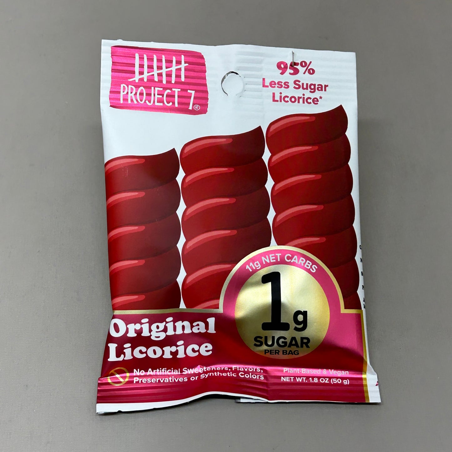 PROJECT 7 8-Pack! Original Red Licorice 1 Grams of Sugar per Bag 8-1.8oz (New)