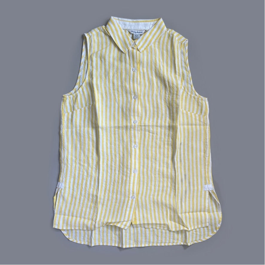 TOMMY BAHAMA Women's Cabana Stripe Shirt Sleeveless Island Sun Yellow Size L (New)