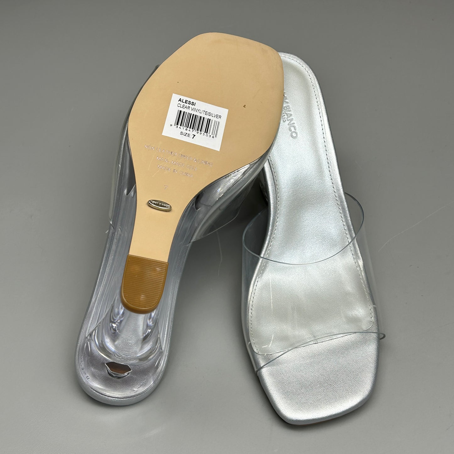 TONY BIANCO Alessi Clear Vinylite/Silver Wedges Women's Heels Sz 7 (New)