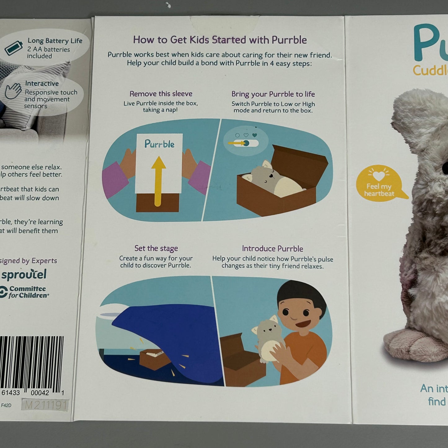 ZA@ SPROUTEL Toy Gray Purrble Interactive Friend who helps kids find calm and manage emotions (Preowned and Damaged)