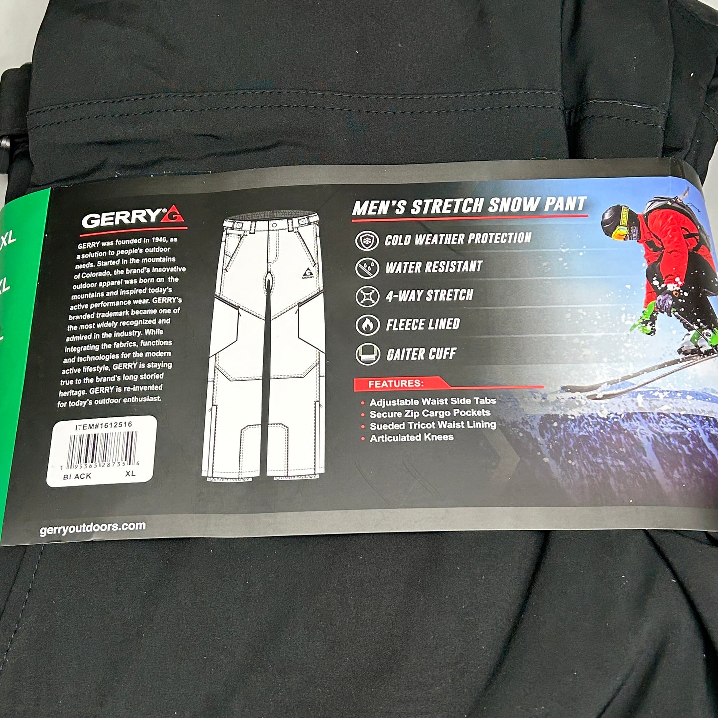 GERRY Men's 4-Way Stretch Snow Pant Black Sz X-Large (New)