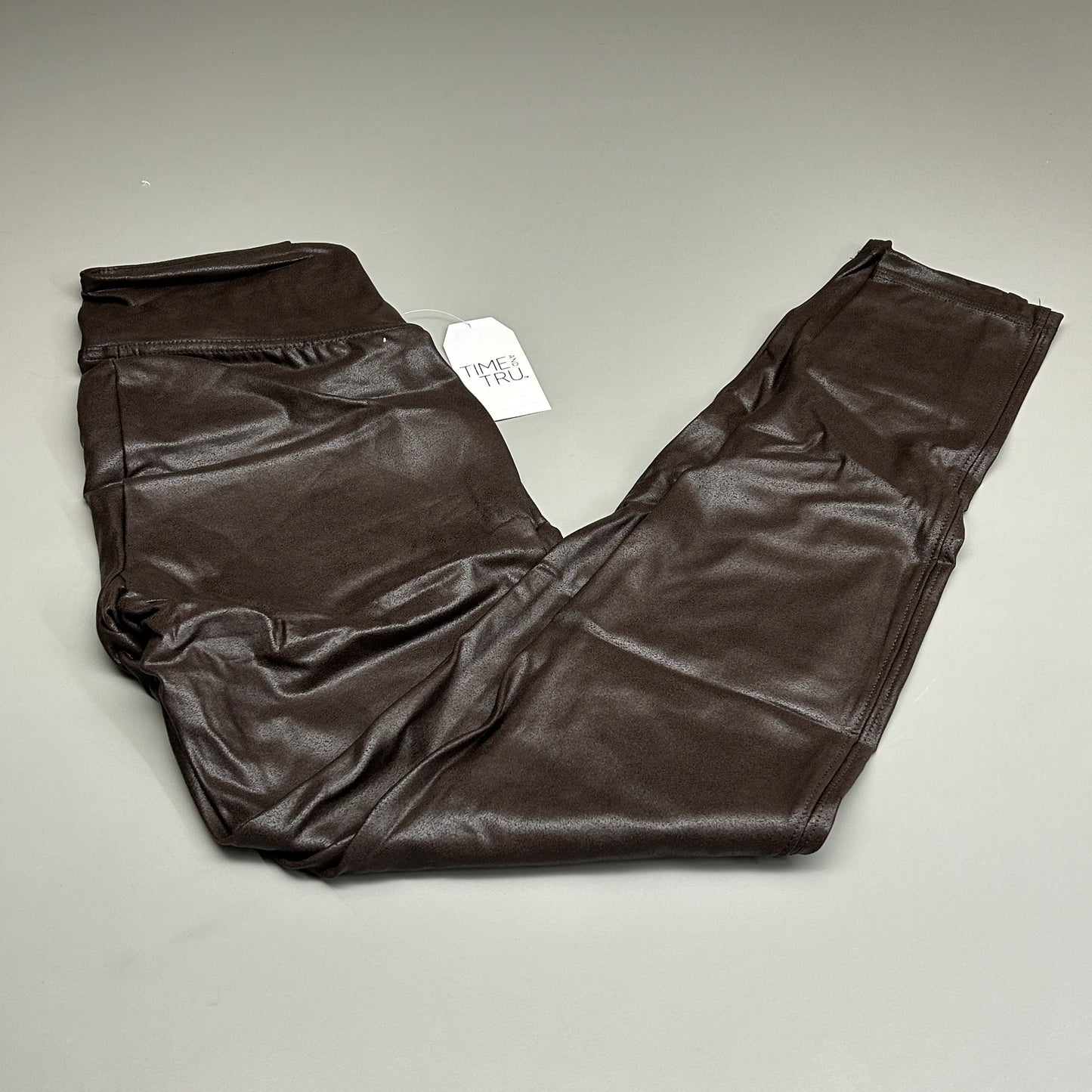 TIME AND TRU Women's Faux Leather Leggings Sz S 4-6 Brown (New)