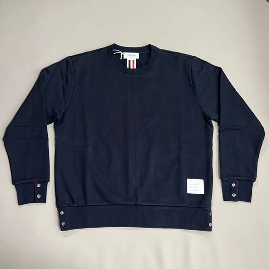 THOM BROWNE Crewneck Pullover w/Center-Back RWB Stripe in Classic Loopback Navy Size 4 (New)
