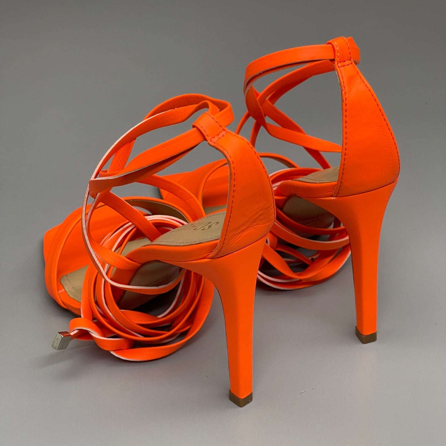 SCHUTZ Bryce Ankle Tie Women's High Heel Leather Strappy Sandal Acid Orange Sz 6.5 (New)