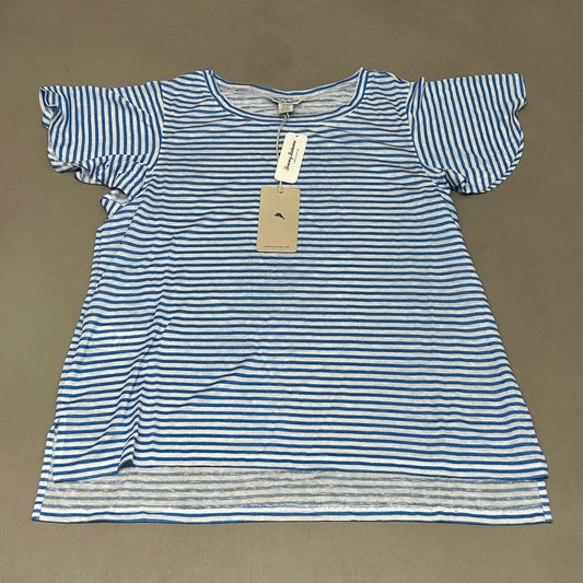 TOMMY BAHAMA Women's Bungalow Stripe Lana Top Short Sleeve Blue/White Size L (New)