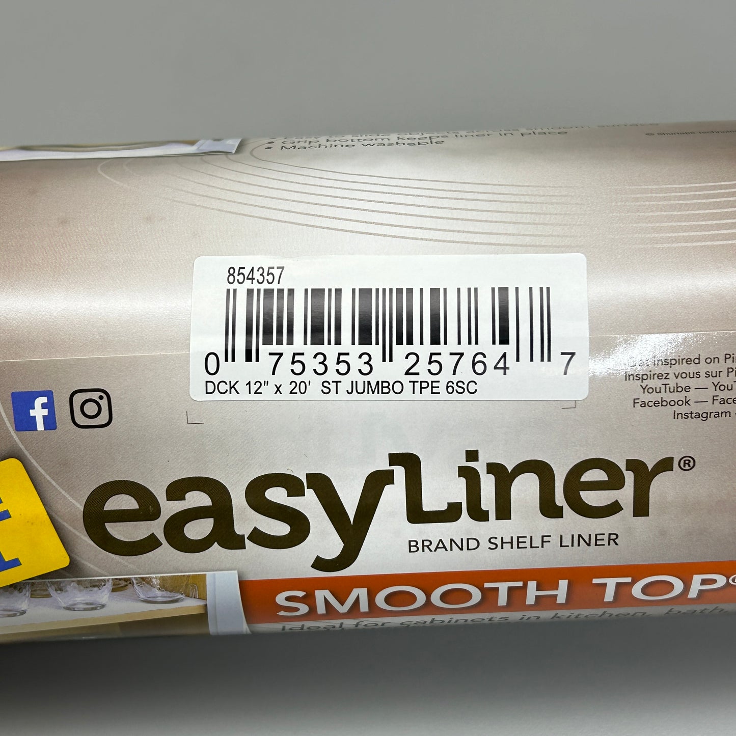 DUCK BRAND 6-PACK! Easy Liner Shelf Liner Smooth Top Taupe 12 in X 20 ft (New)