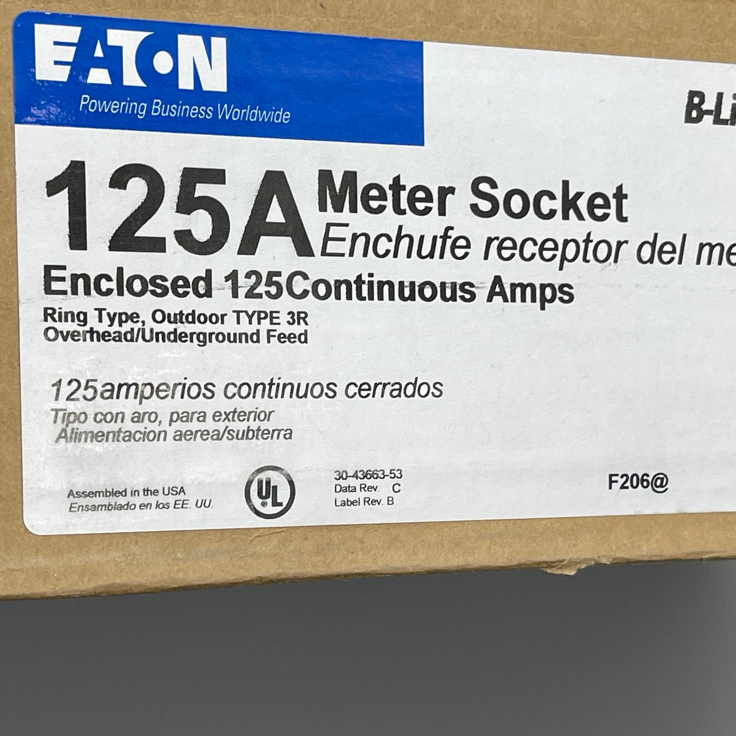 EATON B-Line 11 Meter Socket 125A 4 Jaw 1PH, NEMA 3R Top Feed 125 Amp (New)